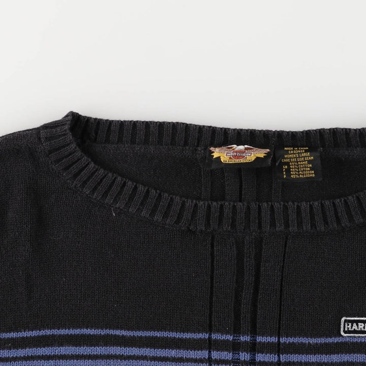 Harley-Davidson Border Pattern Ramie x Cotton Knit Sweater, Women's Size L Lamy black type Vintage Second Hand