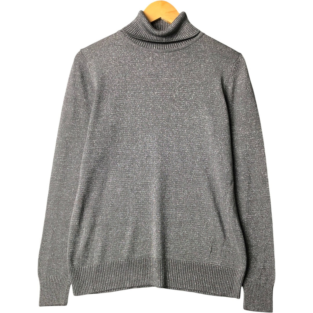 JOSEPH.A Turtleneck Lamé Knit Sweater, Women's Size L Rayon Silver type Vintage Second Hand