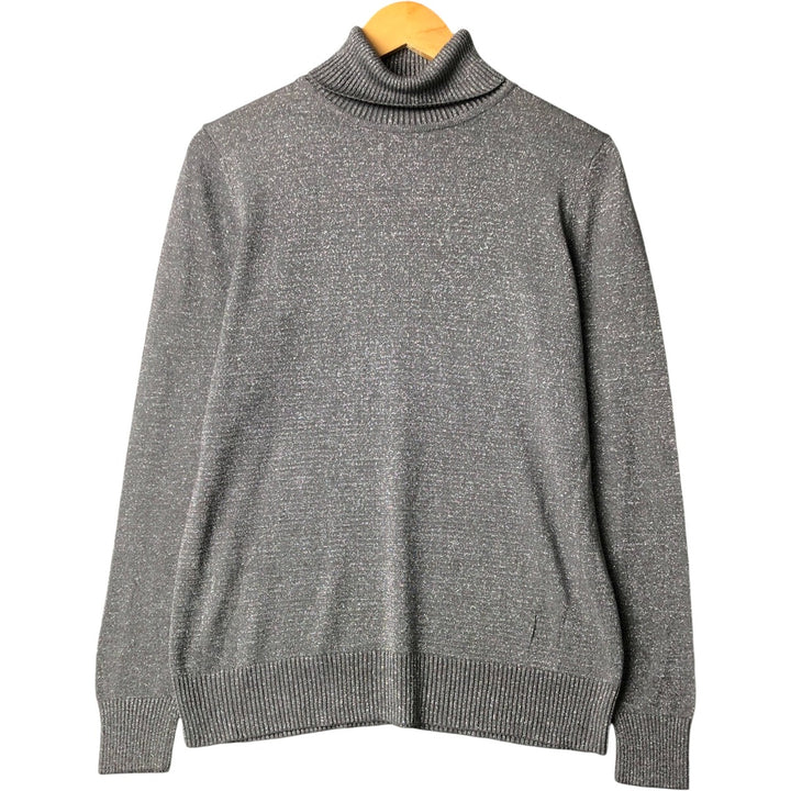 JOSEPH.A Turtleneck Lamé Knit Sweater, Women's Size L Rayon Silver type Vintage Second Hand