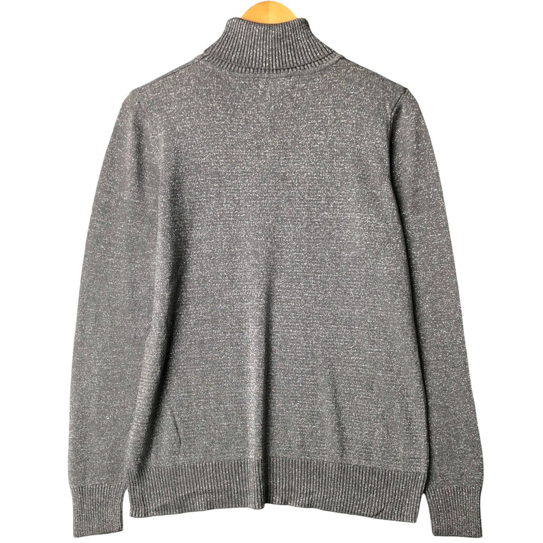 JOSEPH.A Turtleneck Lamé Knit Sweater, Women's Size L Rayon Silver type Vintage Second Hand