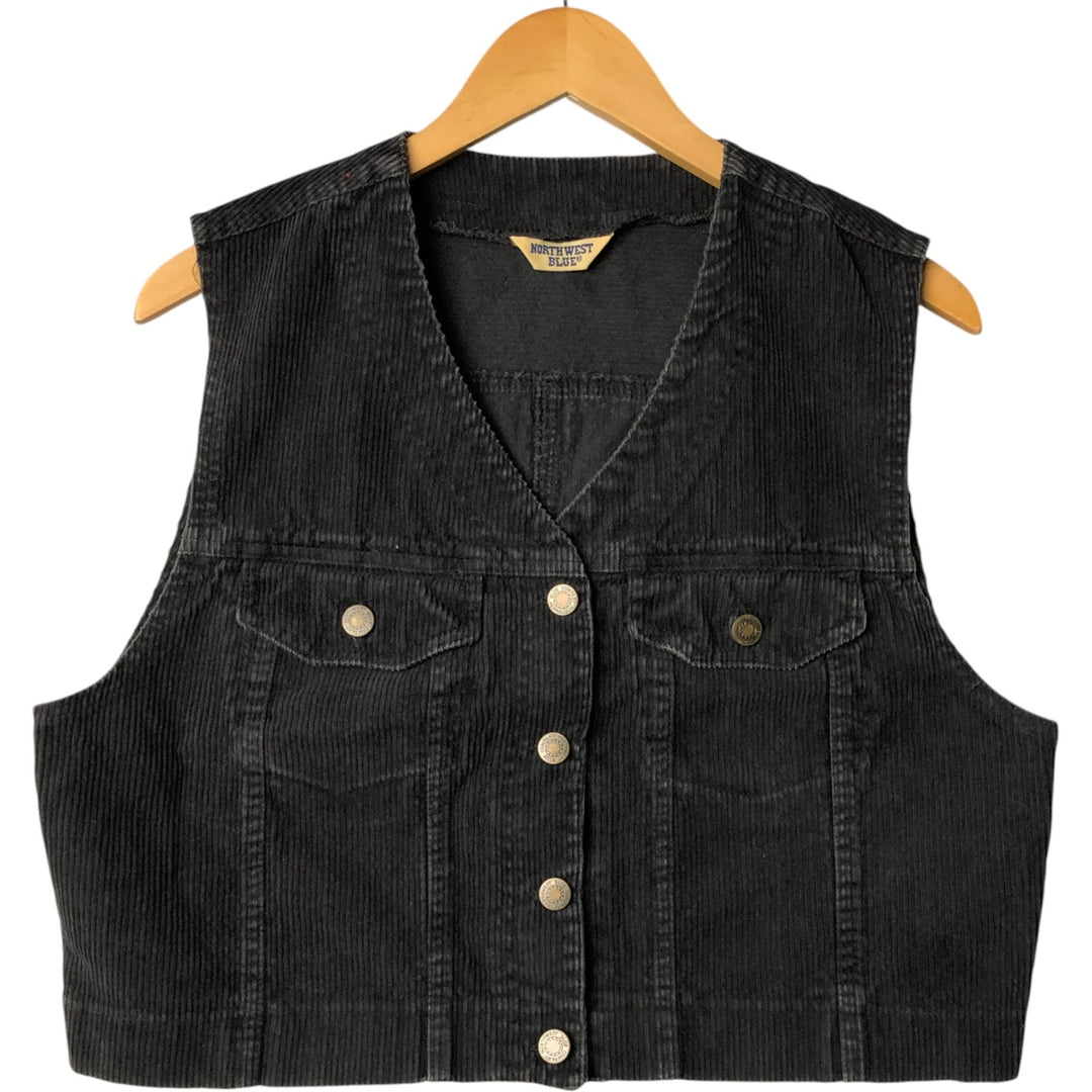 Northwest Blue Corduroy Vest with Front Opening, Women's Size L, Vintage unclear black type Vintage Second Hand