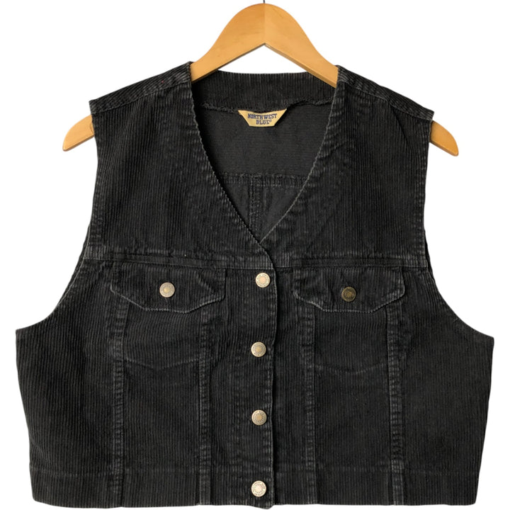Northwest Blue Corduroy Vest with Front Opening, Women's Size L, Vintage unclear black type Vintage Second Hand