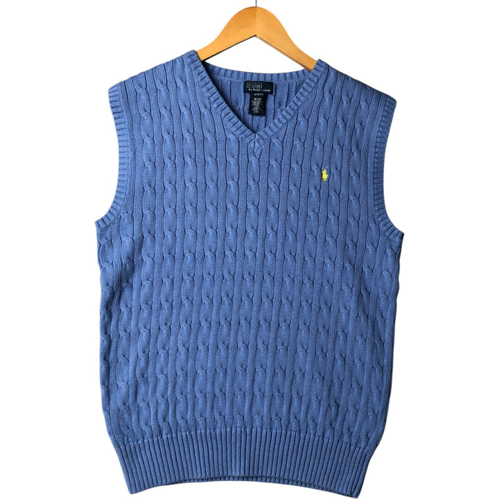 Ralph Lauren POLO by Ralph Lauren Cable Knit V-Neck Cotton Knit Vest Women's XL cotton Blue type light blue Vintage Second Hand