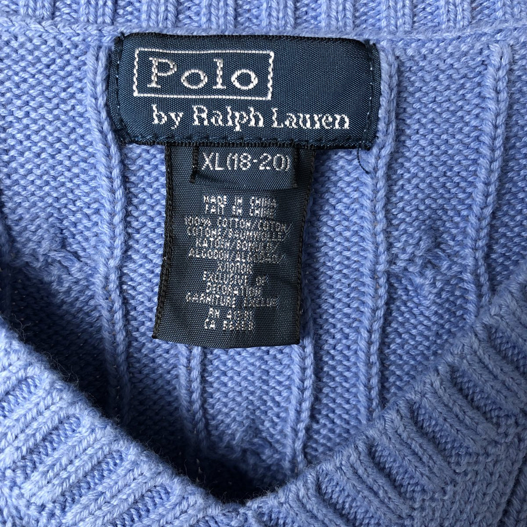 Ralph Lauren POLO by Ralph Lauren Cable Knit V-Neck Cotton Knit Vest Women's XL cotton Blue type light blue Vintage Second Hand