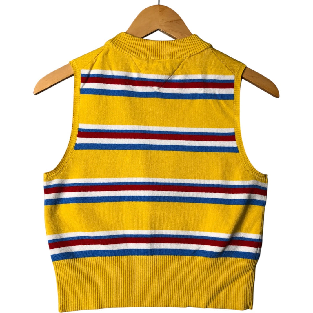 Tommy Hilfiger DENIM Striped Pattern Cropped Length Knit Vest Women's M Size unclear yellow type Vintage Second Hand