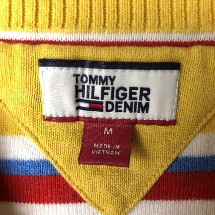 Tommy Hilfiger DENIM Striped Pattern Cropped Length Knit Vest Women's M Size unclear yellow type Vintage Second Hand