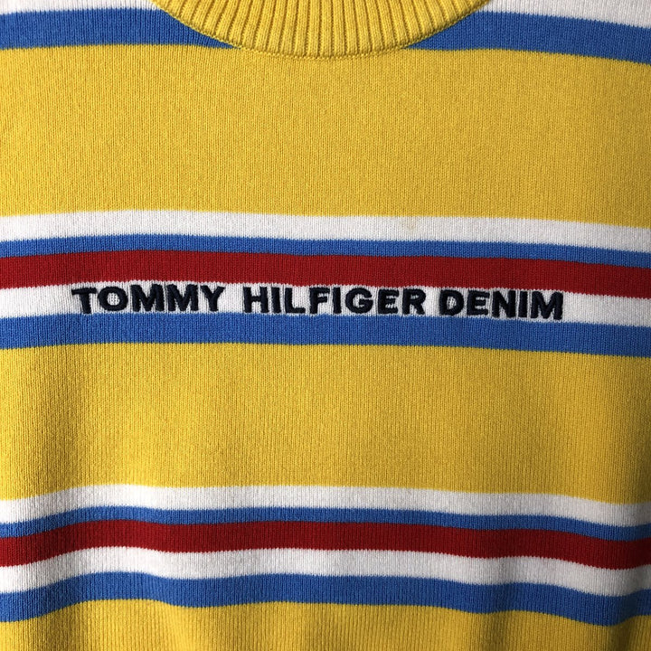 Tommy Hilfiger DENIM Striped Pattern Cropped Length Knit Vest Women's M Size unclear yellow type Vintage Second Hand