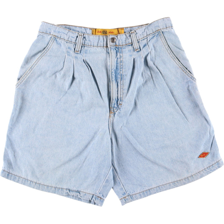 2000'S QUICKSILVER Three-pleat Denim Shorts, Made in USA, Men's Size W31 cotton Blue type light blue Vintage Second Hand