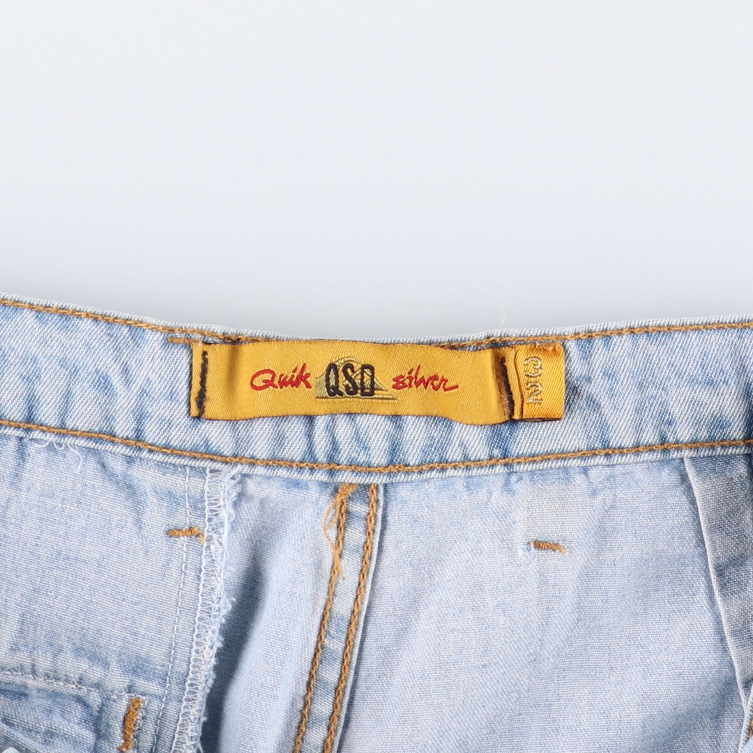 2000'S QUICKSILVER Three-pleat Denim Shorts, Made in USA, Men's Size W31 cotton Blue type light blue Vintage Second Hand