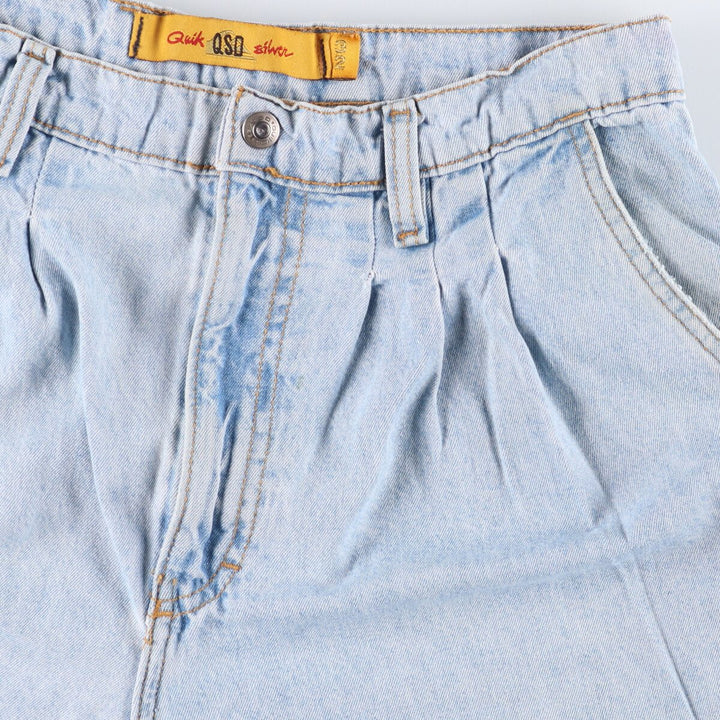 2000'S QUICKSILVER Three-pleat Denim Shorts, Made in USA, Men's Size W31 cotton Blue type light blue Vintage Second Hand