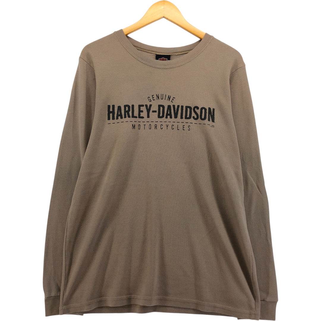 2000'S Harley-Davidson Thermal Long T-Shirt, Waffle, Made in USA, Men's XL cotton beige type brown Vintage Second Hand