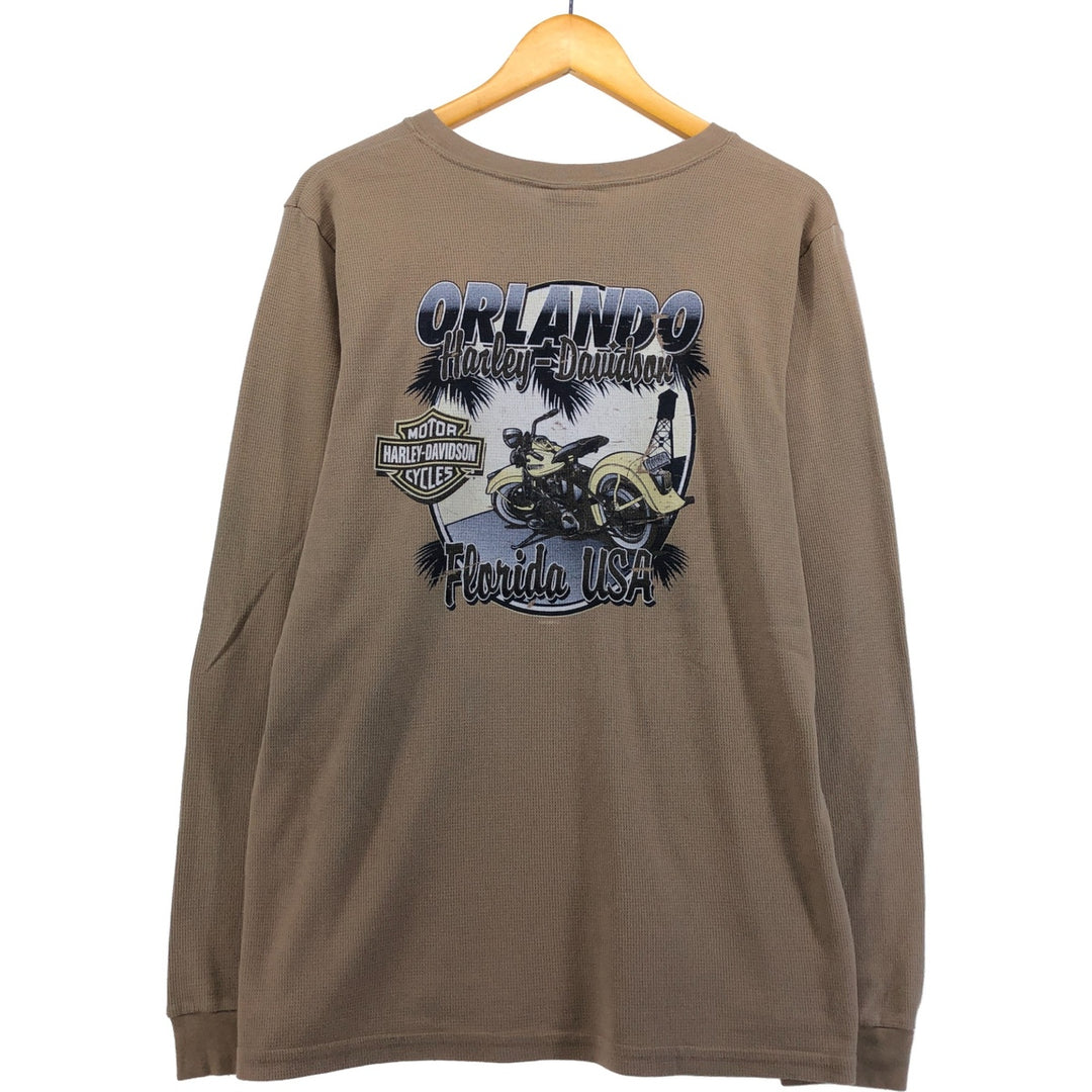 2000'S Harley-Davidson Thermal Long T-Shirt, Waffle, Made in USA, Men's XL cotton beige type brown Vintage Second Hand