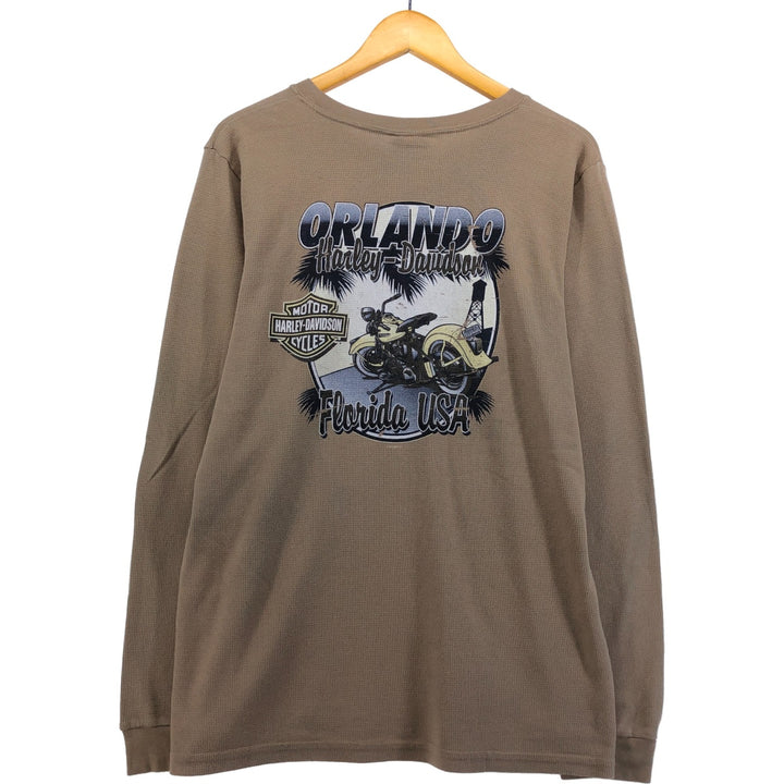 2000'S Harley-Davidson Thermal Long T-Shirt, Waffle, Made in USA, Men's XL cotton beige type brown Vintage Second Hand