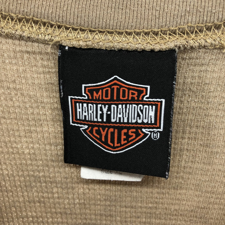 2000'S Harley-Davidson Thermal Long T-Shirt, Waffle, Made in USA, Men's XL cotton beige type brown Vintage Second Hand