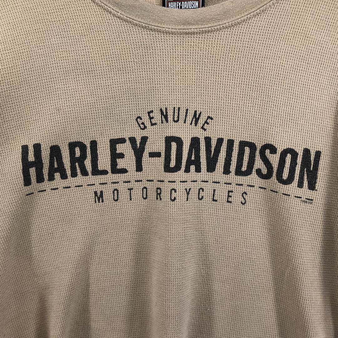 2000'S Harley-Davidson Thermal Long T-Shirt, Waffle, Made in USA, Men's XL cotton beige type brown Vintage Second Hand