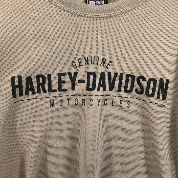 2000'S Harley-Davidson Thermal Long T-Shirt, Waffle, Made in USA, Men's XL cotton beige type brown Vintage Second Hand