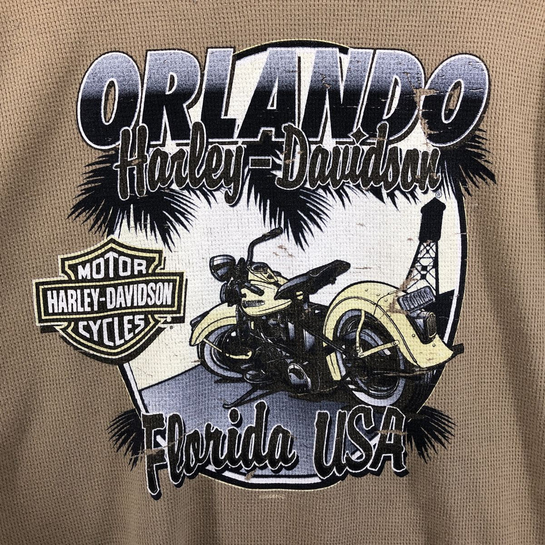 2000'S Harley-Davidson Thermal Long T-Shirt, Waffle, Made in USA, Men's XL cotton beige type brown Vintage Second Hand