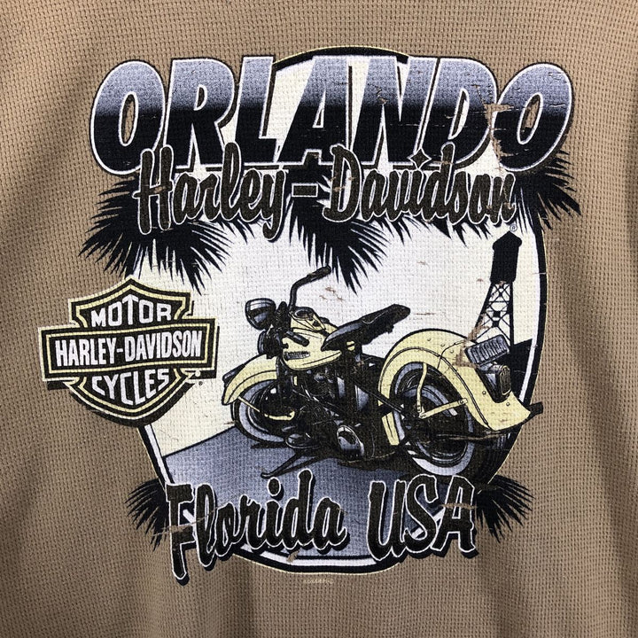 2000'S Harley-Davidson Thermal Long T-Shirt, Waffle, Made in USA, Men's XL cotton beige type brown Vintage Second Hand