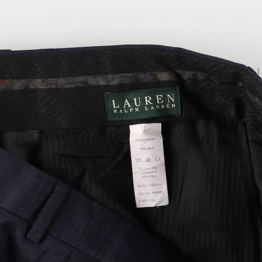 Ralph Lauren LAUREN Check Pattern Wool Pants Slacks Men's W36 wool navy blue type Vintage Second Hand