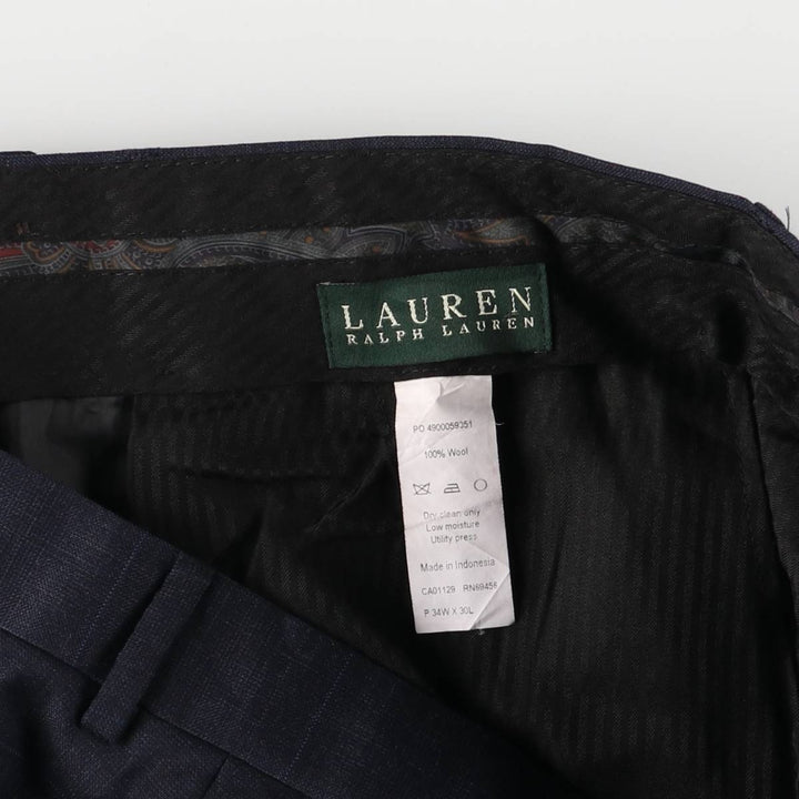 Ralph Lauren LAUREN Check Pattern Wool Pants Slacks Men's W36 wool navy blue type Vintage Second Hand