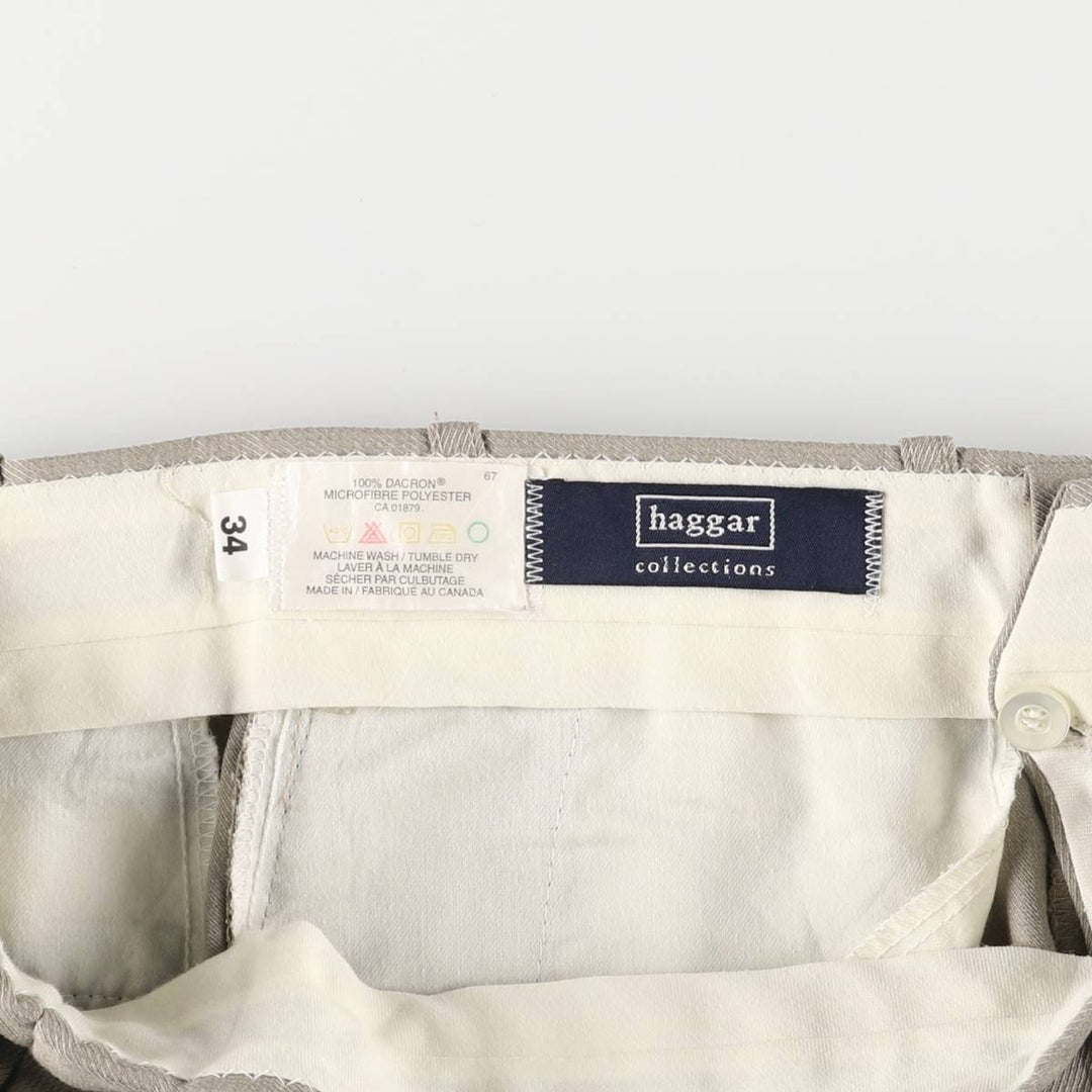 Haggar Collections Two-Pleated Slacks, Made in Canada, Men's Size W34 polyester Beige type Vintage Second Hand