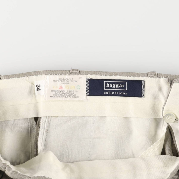 Haggar Collections Two-Pleated Slacks, Made in Canada, Men's Size W34 polyester Beige type Vintage Second Hand