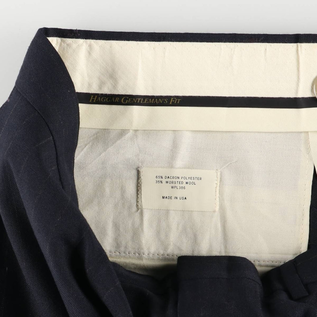 Haggar Gentleman's Fit Stripe Pattern Slacks Pants Made in USA Men's W34 polyester navy blue type Vintage Second Hand