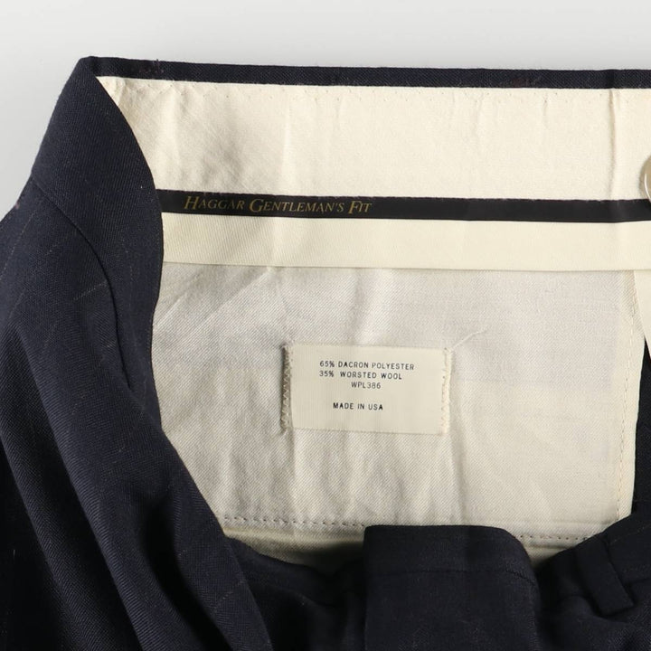 Haggar Gentleman's Fit Stripe Pattern Slacks Pants Made in USA Men's W34 polyester navy blue type Vintage Second Hand