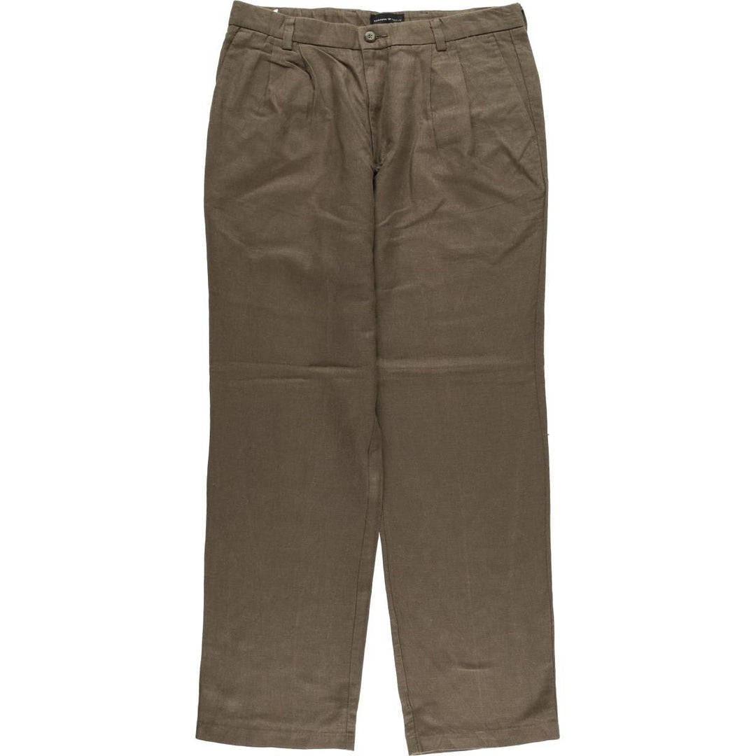 00'S Dockers Premium Pleated Classic Fit Two-pleat Linen Pants Slacks Men's W36 linen brown type Vintage Second Hand