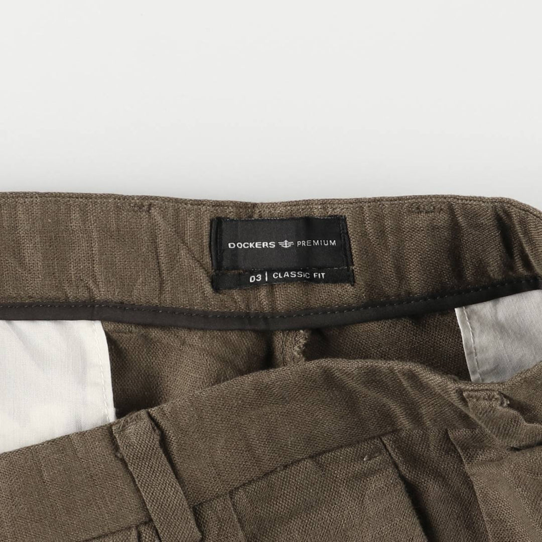 00'S Dockers Premium Pleated Classic Fit Two-pleat Linen Pants Slacks Men's W36 linen brown type Vintage Second Hand