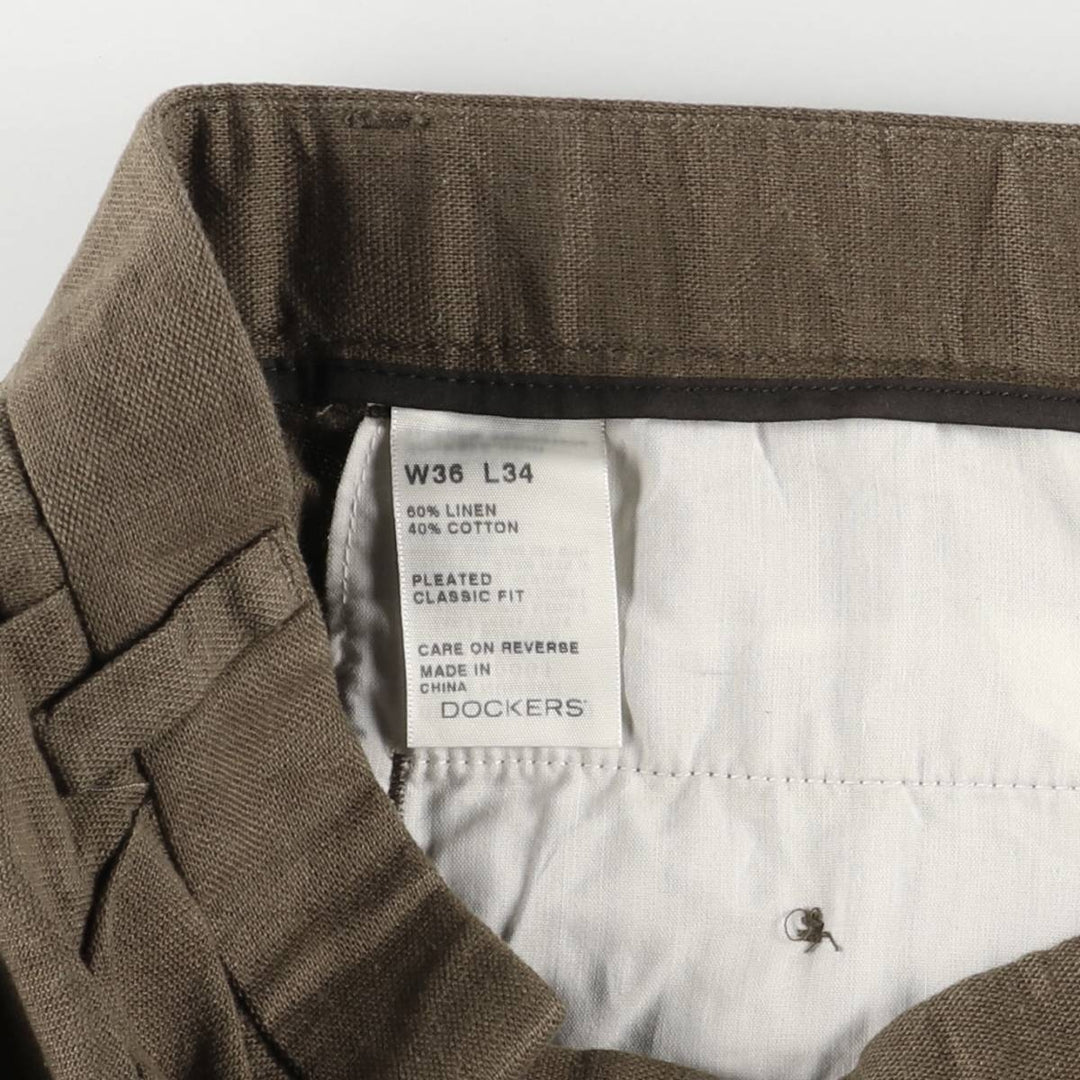 00'S Dockers Premium Pleated Classic Fit Two-pleat Linen Pants Slacks Men's W36 linen brown type Vintage Second Hand