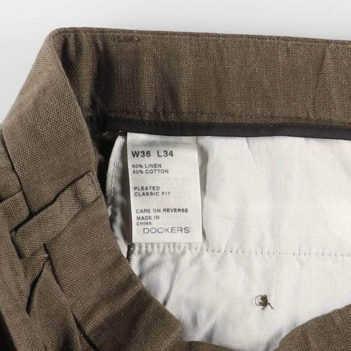 00'S Dockers Premium Pleated Classic Fit Two-pleat Linen Pants Slacks Men's W36 linen brown type Vintage Second Hand