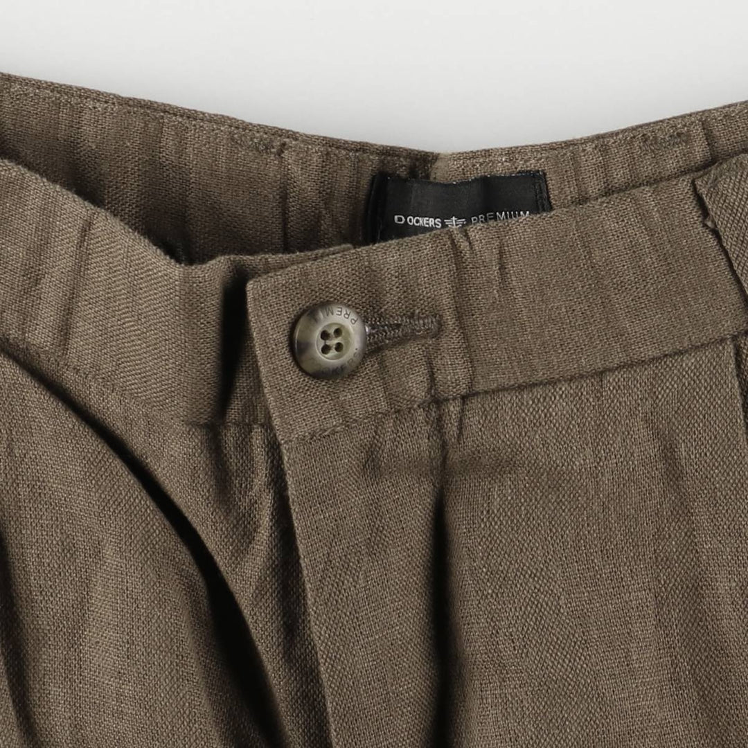 00'S Dockers Premium Pleated Classic Fit Two-pleat Linen Pants Slacks Men's W36 linen brown type Vintage Second Hand