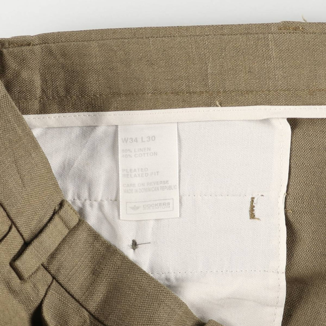 00'S Dockers Premium Pleated Relaxed Fit Two-pleat Linen Pants Slacks Men's W36 linen brown type Vintage Second Hand