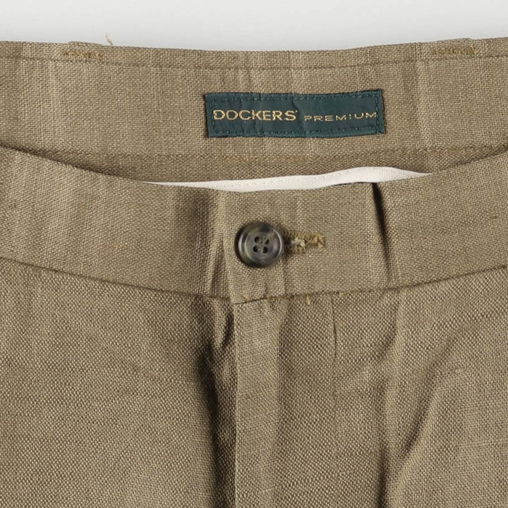 00'S Dockers Premium Pleated Relaxed Fit Two-pleat Linen Pants Slacks Men's W36 linen brown type Vintage Second Hand