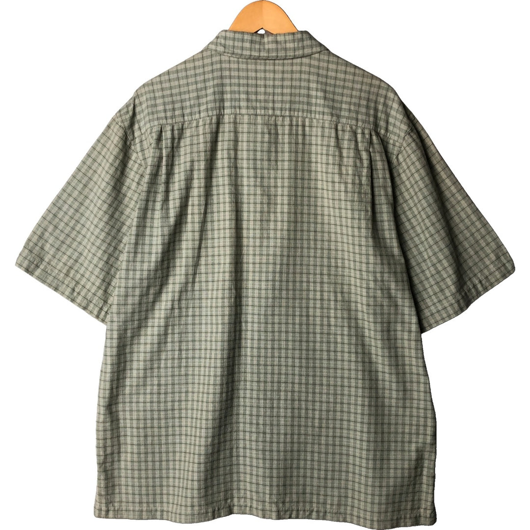 ~00'S Columbia Short Sleeve Cotton Check Shirt Box Shirt Men's L Size cotton Khaki type sage green Vintage Second Hand