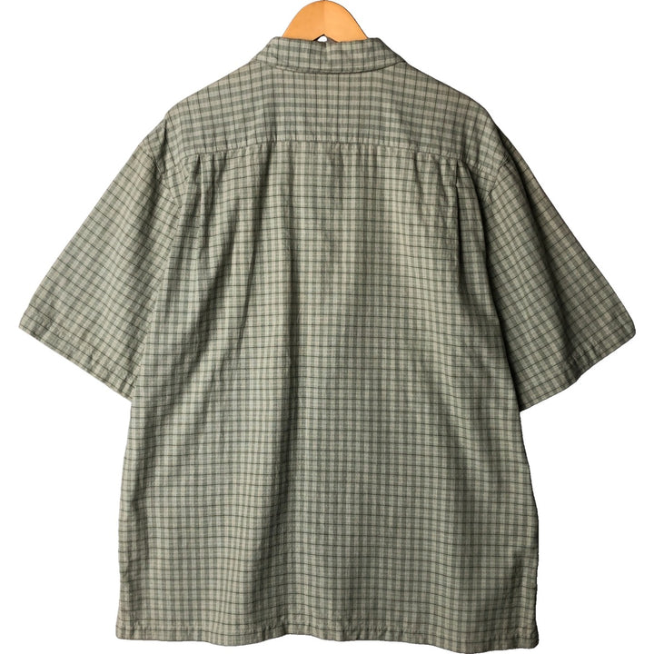 ~00'S Columbia Short Sleeve Cotton Check Shirt Box Shirt Men's L Size cotton Khaki type sage green Vintage Second Hand