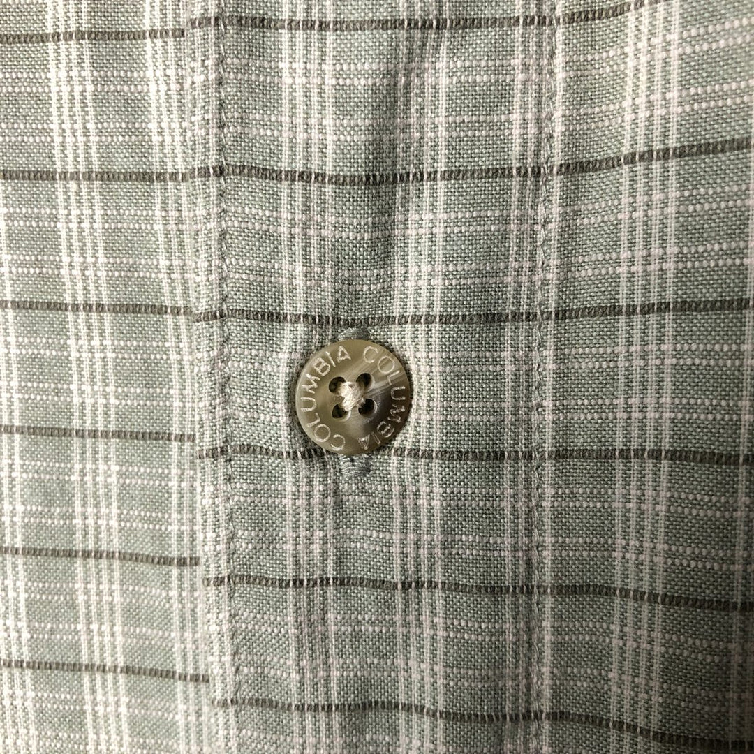 ~00'S Columbia Short Sleeve Cotton Check Shirt Box Shirt Men's L Size cotton Khaki type sage green Vintage Second Hand