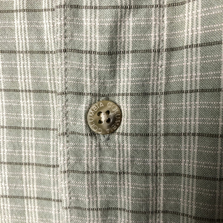 ~00'S Columbia Short Sleeve Cotton Check Shirt Box Shirt Men's L Size cotton Khaki type sage green Vintage Second Hand