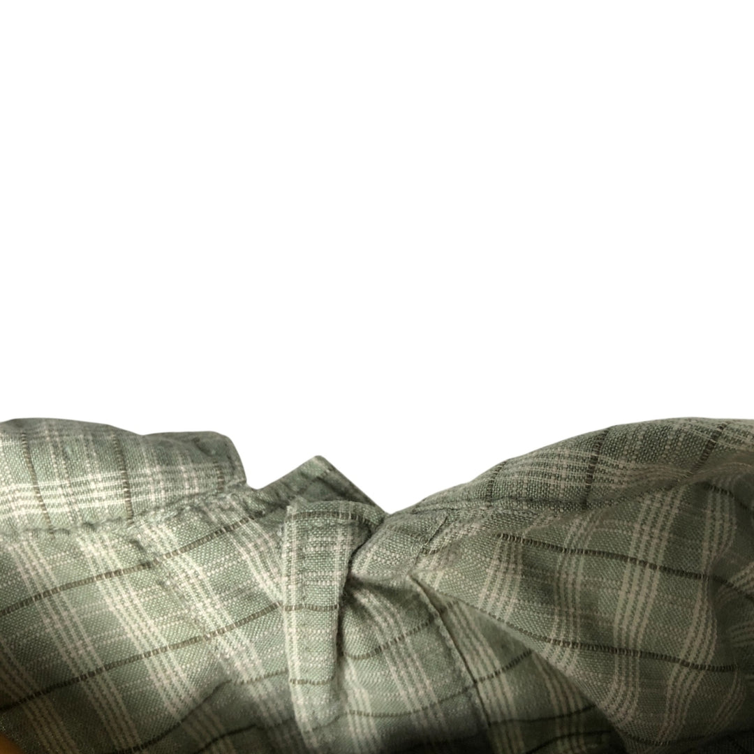 ~00'S Columbia Short Sleeve Cotton Check Shirt Box Shirt Men's L Size cotton Khaki type sage green Vintage Second Hand