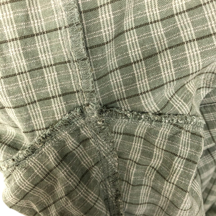 ~00'S Columbia Short Sleeve Cotton Check Shirt Box Shirt Men's L Size cotton Khaki type sage green Vintage Second Hand