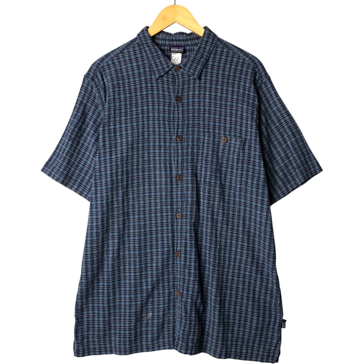 Patagonia 52921SP14 Willow Crepe Short Sleeve Cotton Check Shirt Box Shirt Men's XL Size Organic cotton blue type Vintage Second Hand