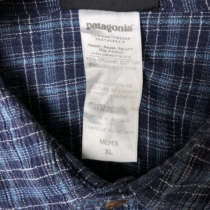 Patagonia 52921SP14 Willow Crepe Short Sleeve Cotton Check Shirt Box Shirt Men's XL Size Organic cotton blue type Vintage Second Hand