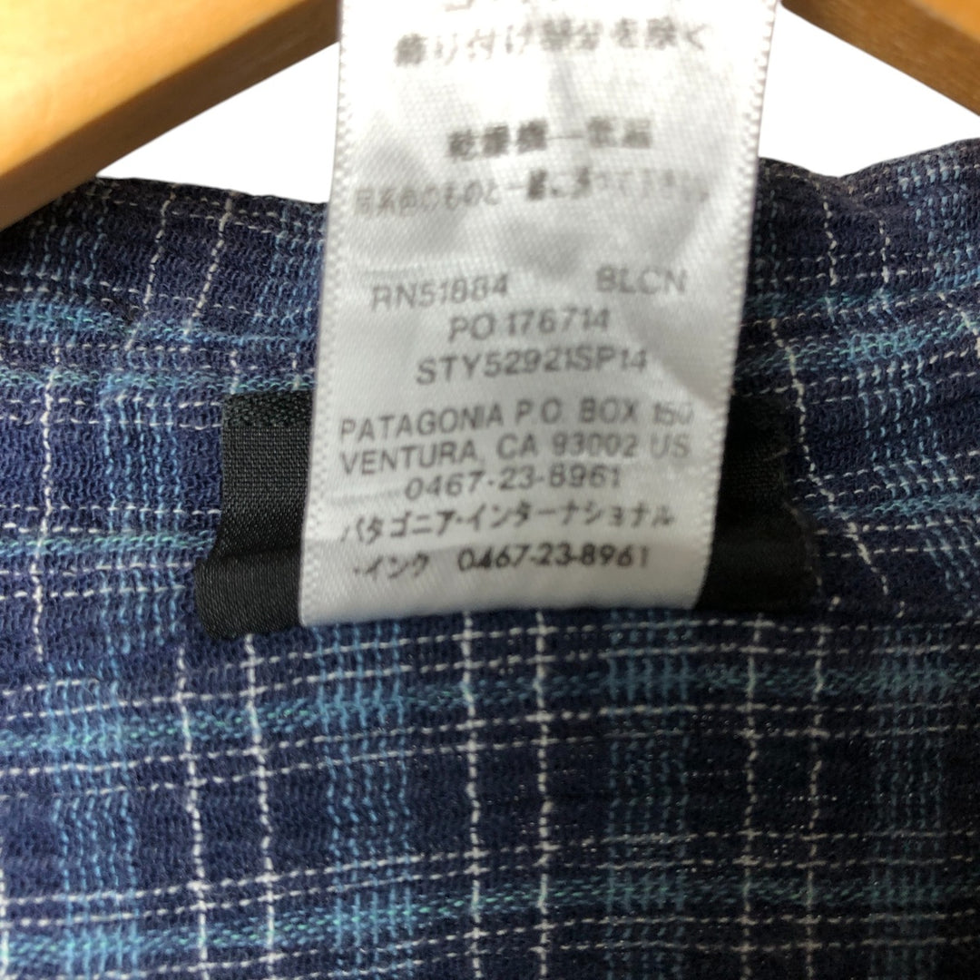 Patagonia 52921SP14 Willow Crepe Short Sleeve Cotton Check Shirt Box Shirt Men's XL Size Organic cotton blue type Vintage Second Hand