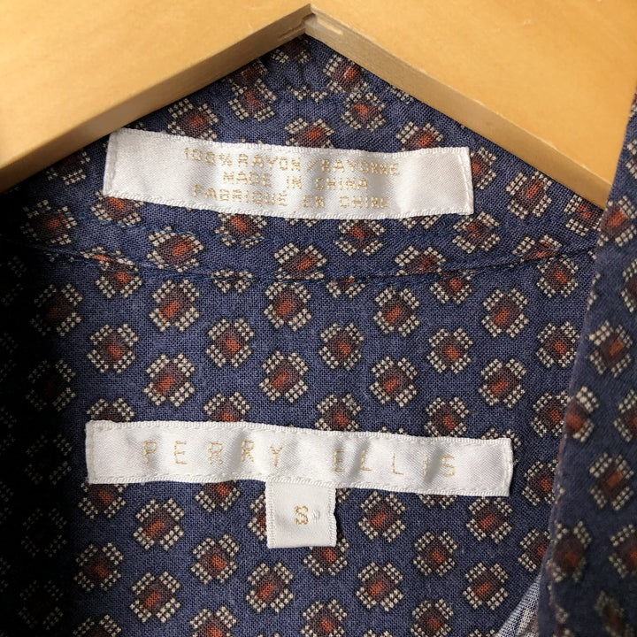 Perry Ellis PERRY ELLIS All-over print short-sleeve rayon shirt, size S for men Rayon blue type Vintage Second Hand