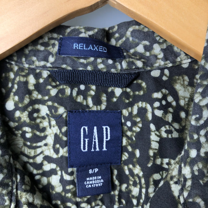 GAP RELAXED All-over Print Short Sleeve Open Collar Cotton Shirt Men's S Size Box Shirt cotton Green type dark green Vintage Second Hand