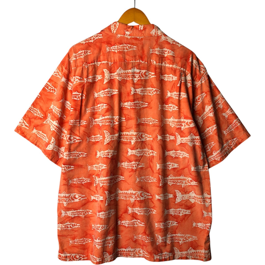 90s~00'S Columbia Fish Pattern Short Sleeve Open Collar Cotton Shirt Men's L Size Box Shirt Vintage cotton orange type Vintage Second Hand