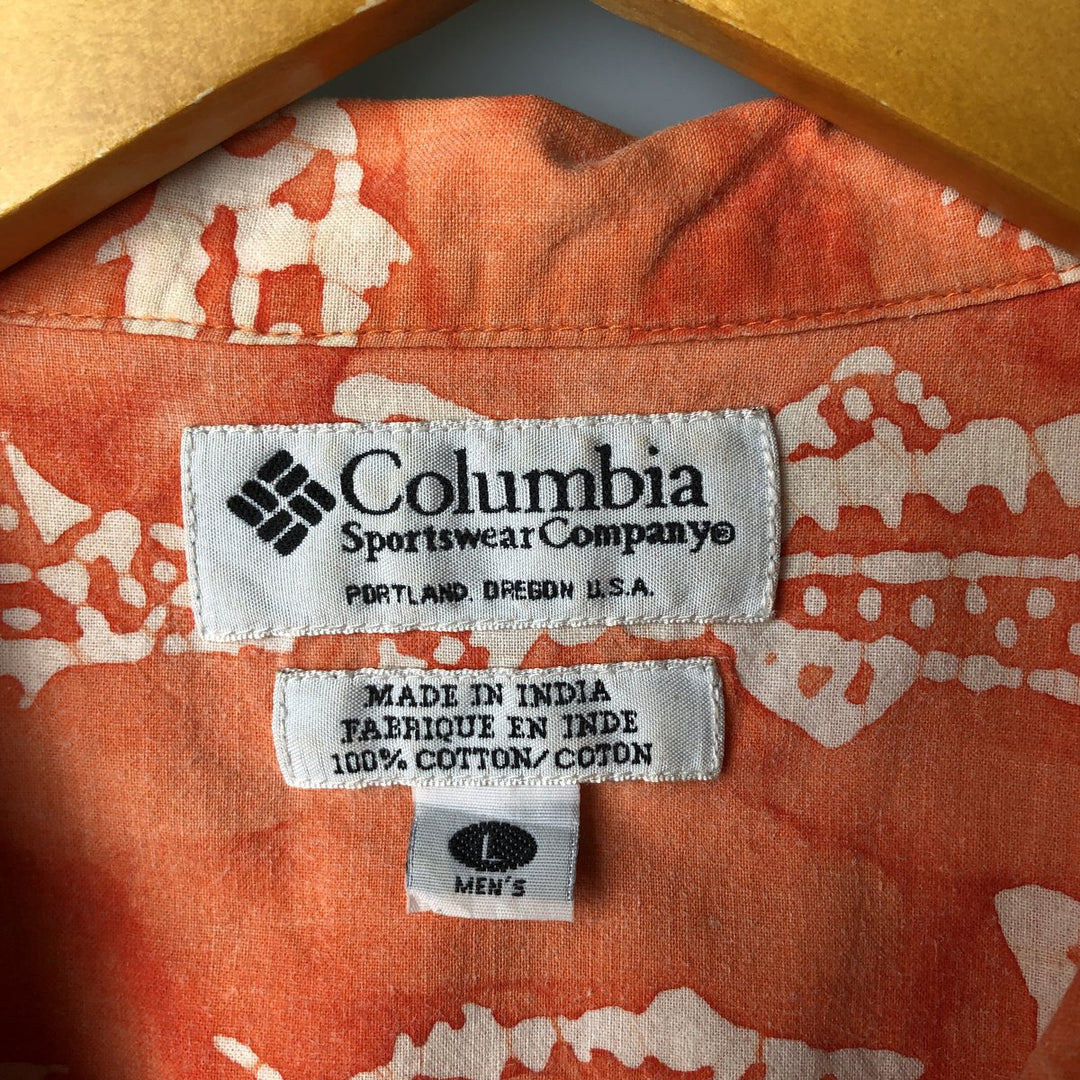 90s~00'S Columbia Fish Pattern Short Sleeve Open Collar Cotton Shirt Men's L Size Box Shirt Vintage cotton orange type Vintage Second Hand
