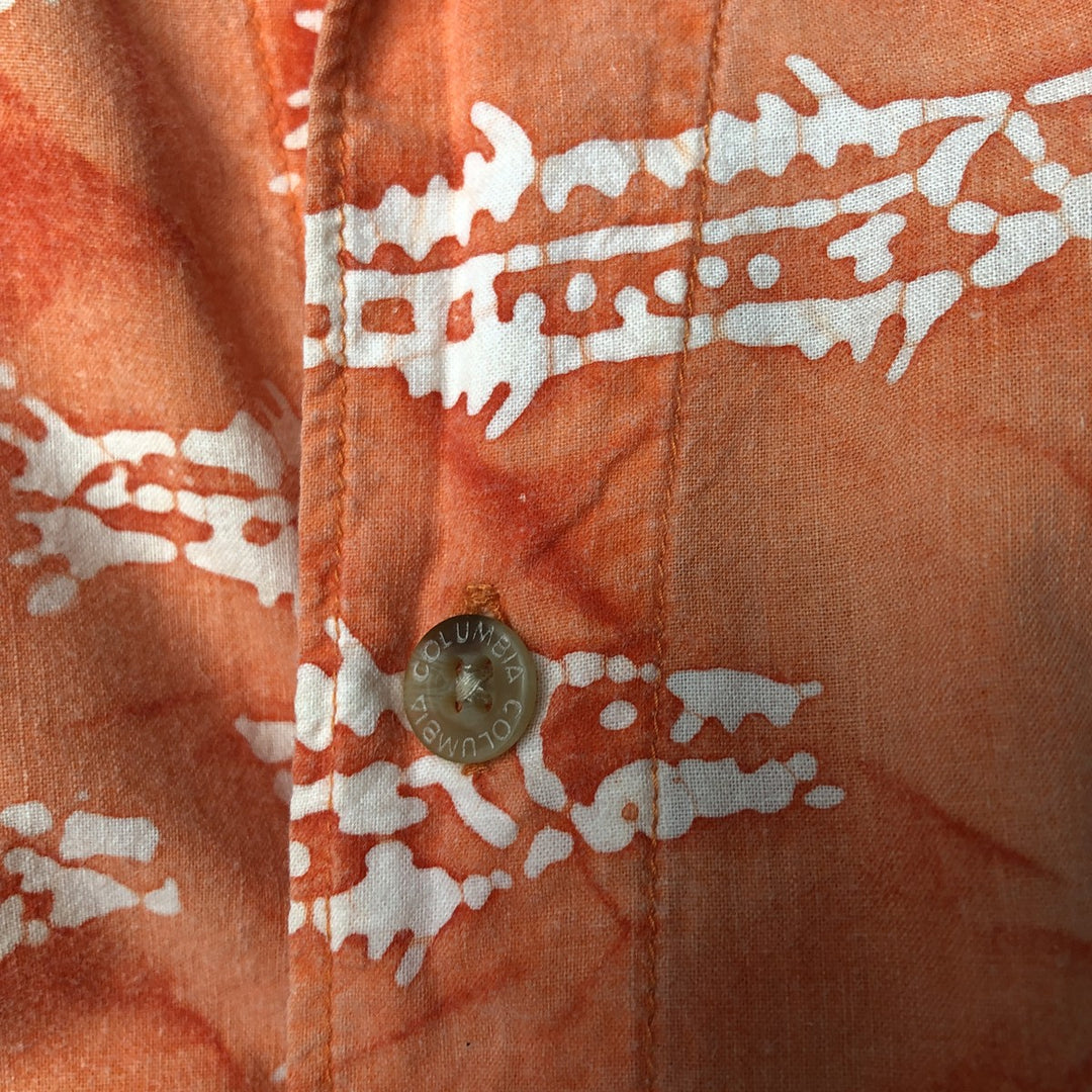 90s~00'S Columbia Fish Pattern Short Sleeve Open Collar Cotton Shirt Men's L Size Box Shirt Vintage cotton orange type Vintage Second Hand