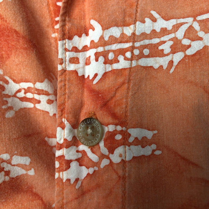 90s~00'S Columbia Fish Pattern Short Sleeve Open Collar Cotton Shirt Men's L Size Box Shirt Vintage cotton orange type Vintage Second Hand